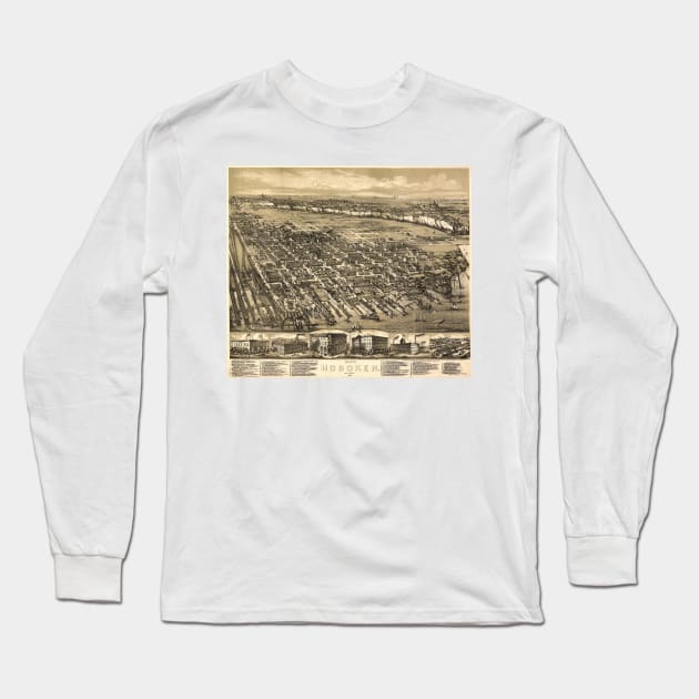 Vintage Pictorial Map of Hoboken NJ (1881) Long Sleeve T-Shirt by Bravuramedia